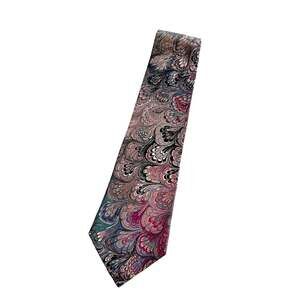 Vintage Marbled Necktie Peacock Swirl Print Pink Teal Burgundy Abstract Art Tie